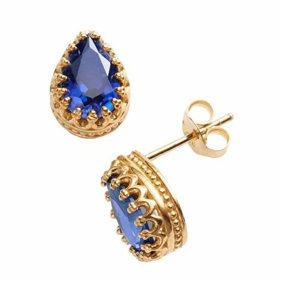 * Designs By Gioelli 14K Gold Over Silver Lab-Created Sapphire Crown Stud Earrings | Jewelry