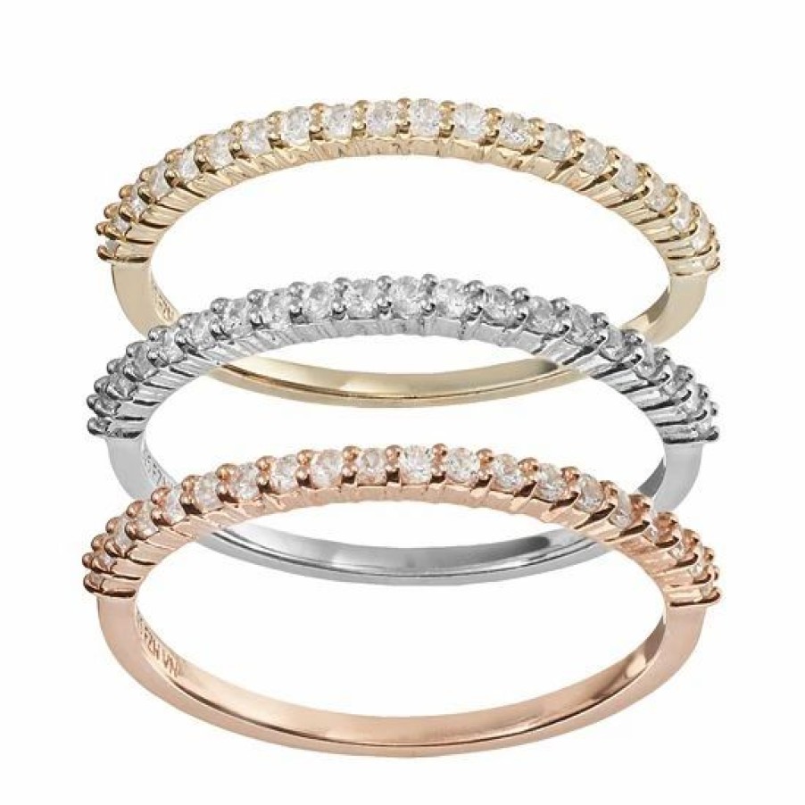 * Designs By Gioelli Lab-Created White Sapphire Two Tone 14K Gold Over Silver And Sterling Silver Stack Ring Set | Jewelry