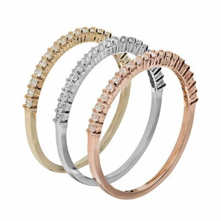 * Designs By Gioelli Lab-Created White Sapphire Two Tone 14K Gold Over Silver And Sterling Silver Stack Ring Set | Jewelry