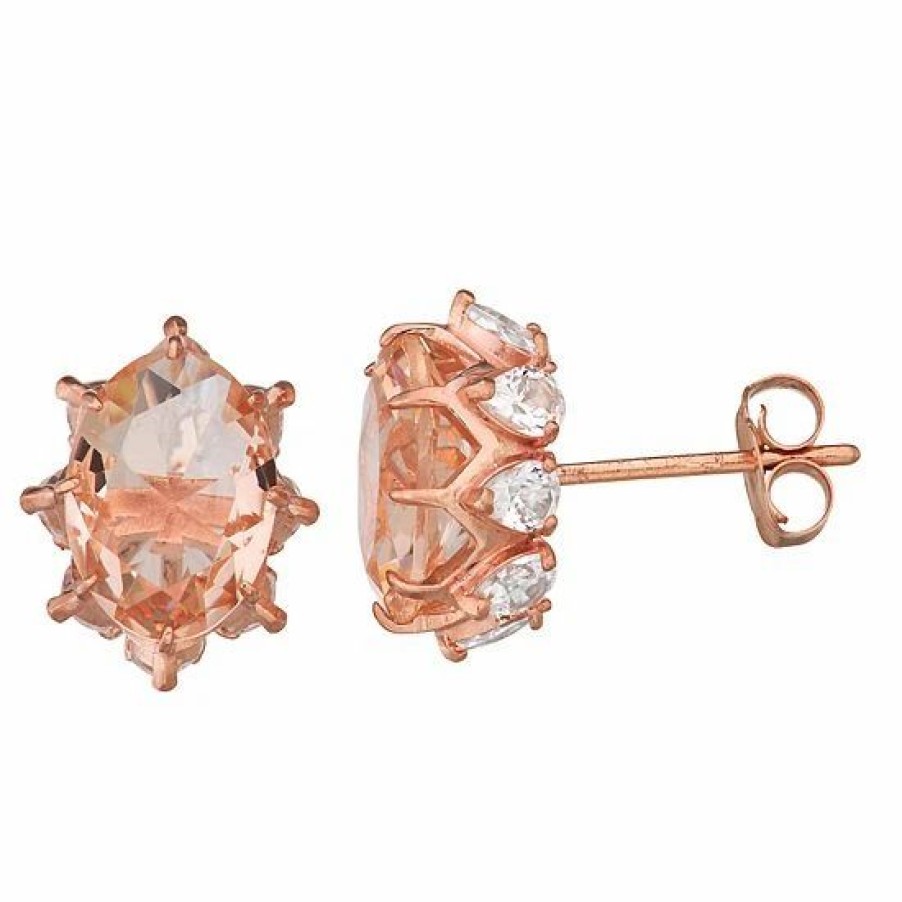 * Designs By Gioelli 10K Rose Gold Simulated Morganite & Lab-Created White Sapphire Oval Stud Earrings | Jewelry