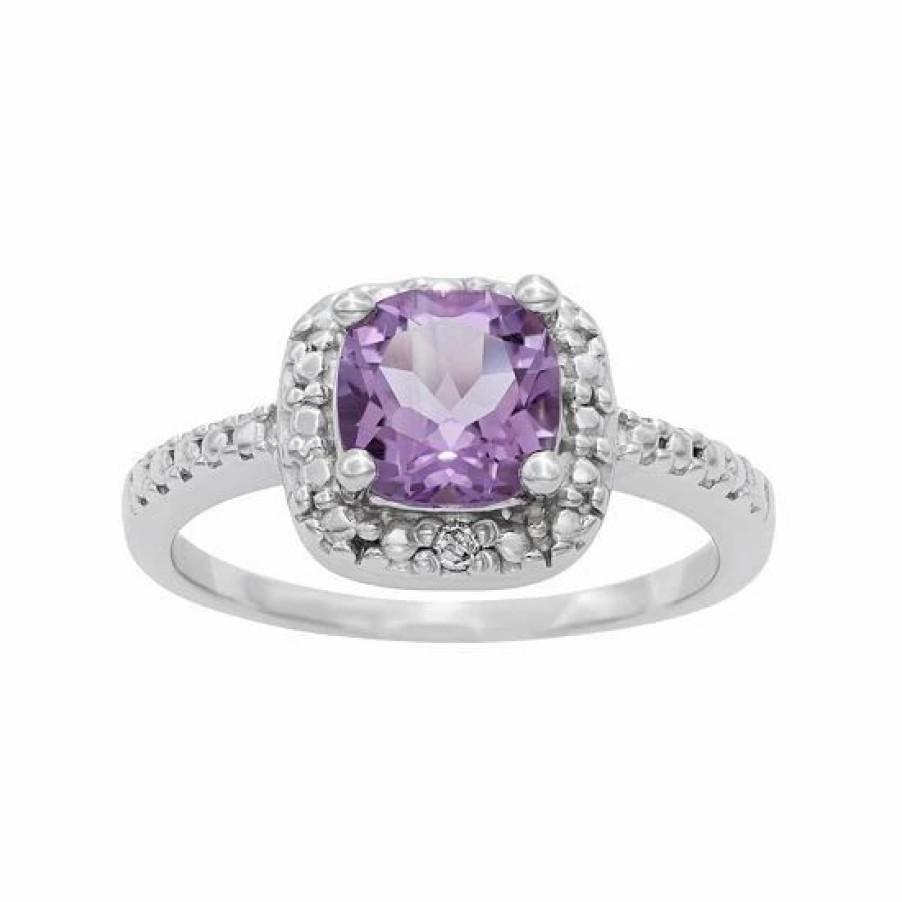 * Designs By Gioelli Sterling Silver Amethyst And Diamond Accent Square Halo Ring | Jewelry