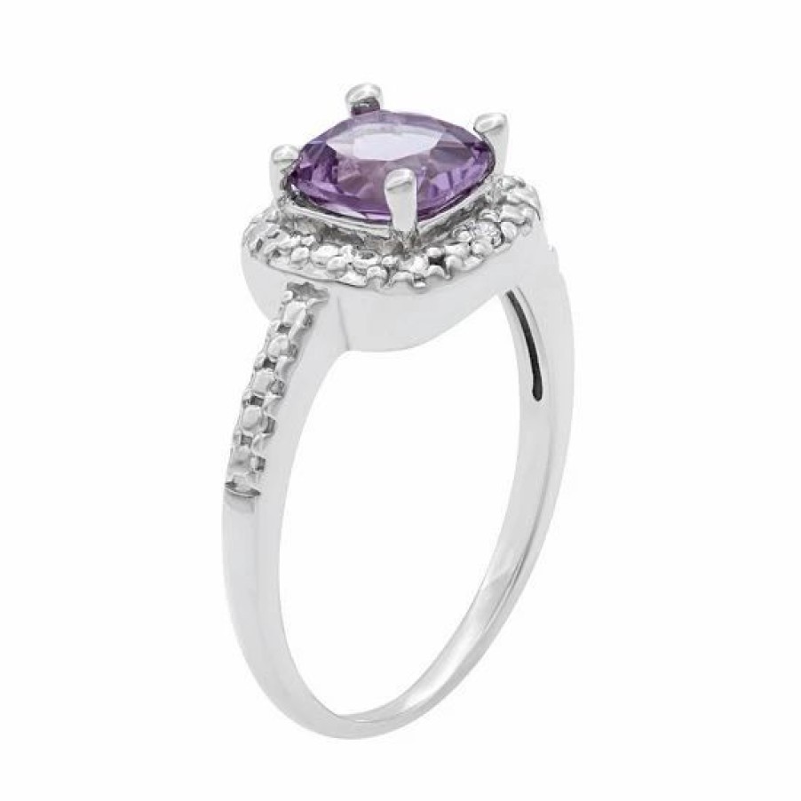 * Designs By Gioelli Sterling Silver Amethyst And Diamond Accent Square Halo Ring | Jewelry