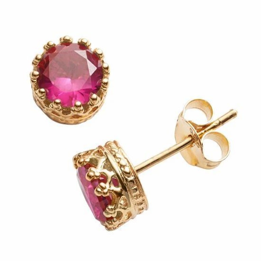 * Designs By Gioelli 14K Gold Over Silver Lab-Created Ruby Crown Stud Earrings | Jewelry