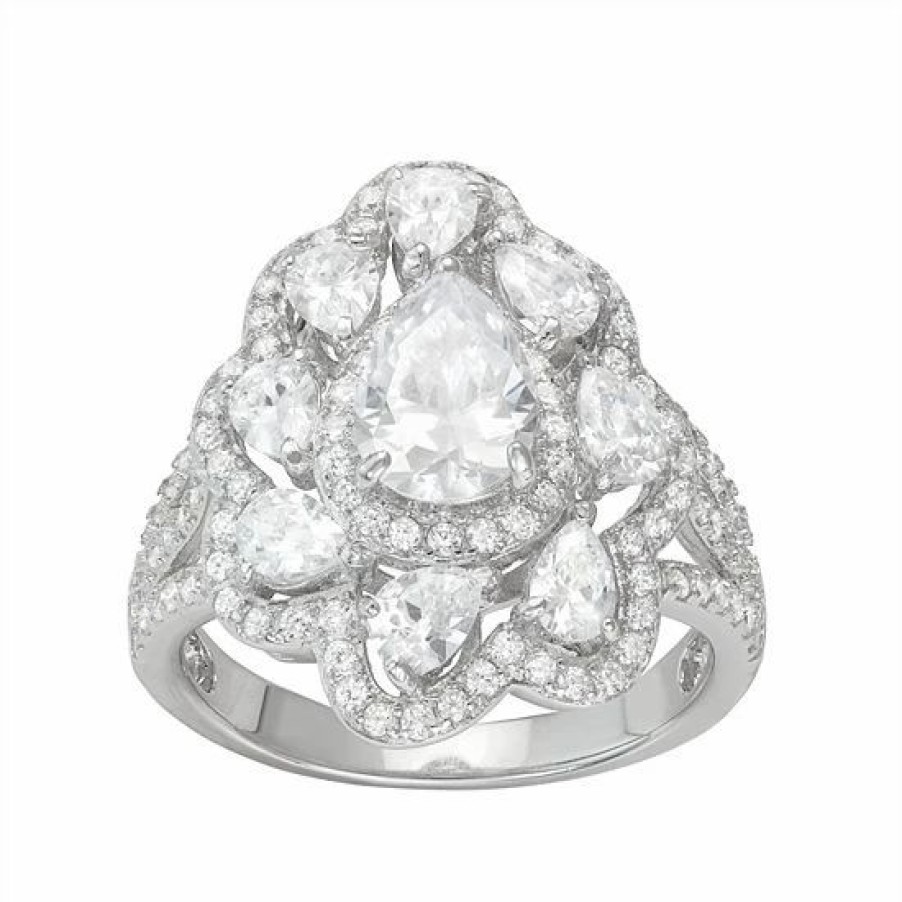 * Designs By Gioelli Sterling Silver Cubic Zirconia Pear Halo Ring | Jewelry