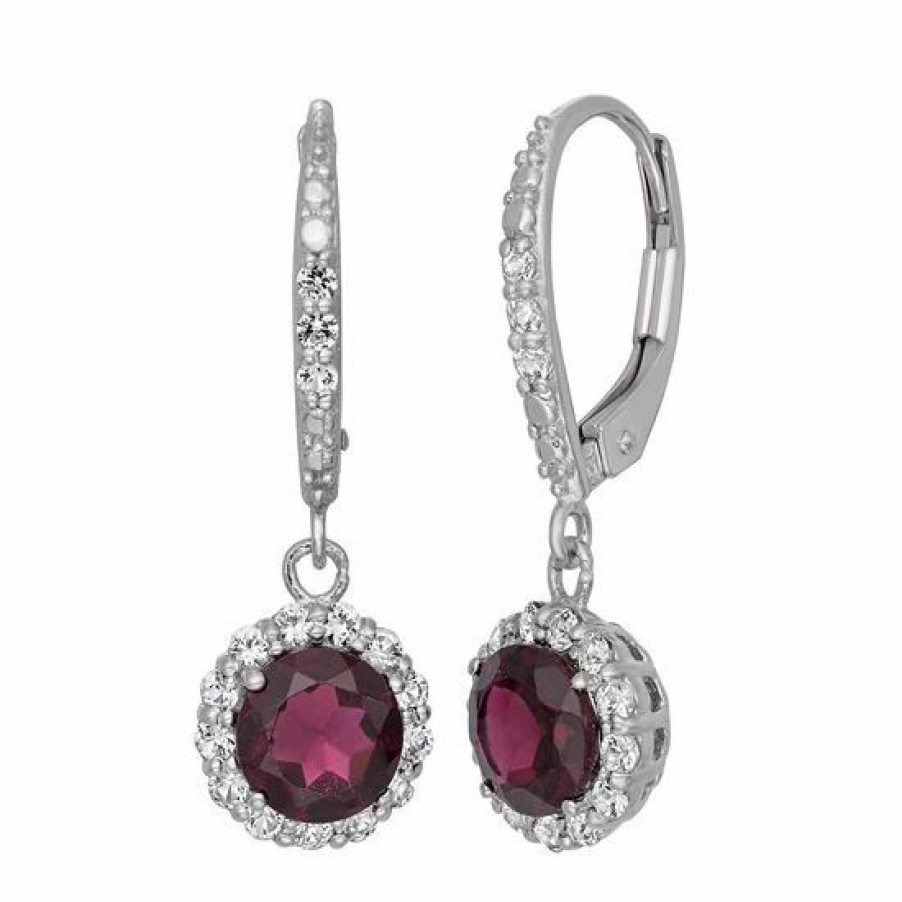 * Designs By Gioelli Garnet And Lab-Created White Sapphire Sterling Silver Halo Drop Earrings | Jewelry