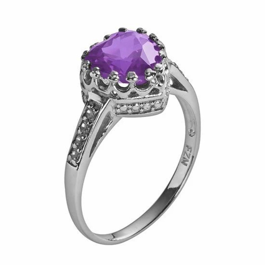 * Designs By Gioelli Sterling Silver Amethyst And Lab-Created White Sapphire Heart Crown Ring | Jewelry