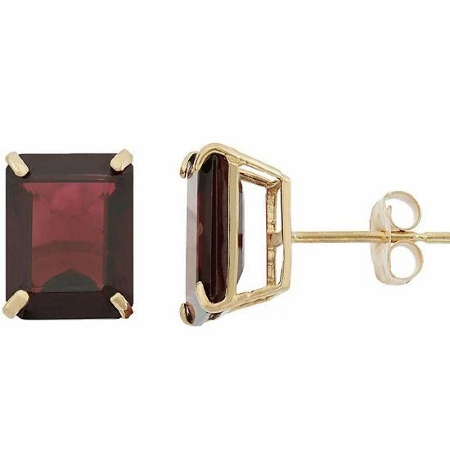 * Designs By Gioelli 10K Gold Garnet Emerald Cut Solitaire Stud Earrings | Jewelry