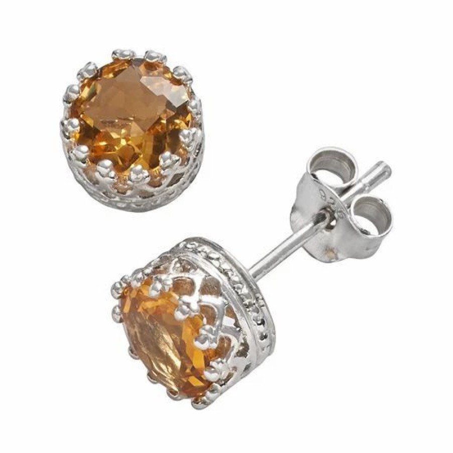 * Designs By Gioelli Sterling Silver Citrine Crown Stud Earrings | Jewelry