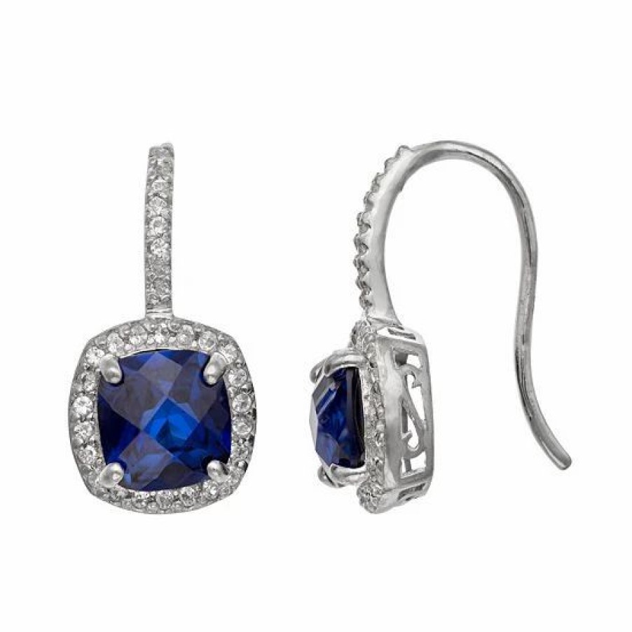 * Designs By Gioelli Sterling Silver Lab-Created Blue And White Sapphire Halo Drop Earrings | Jewelry