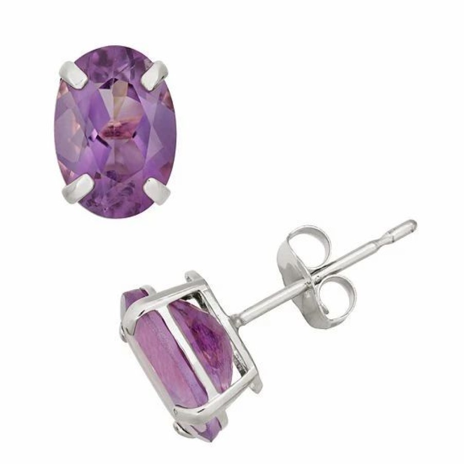 * Designs By Gioelli Amethyst 10K White Gold Oval Stud Earrings | Jewelry