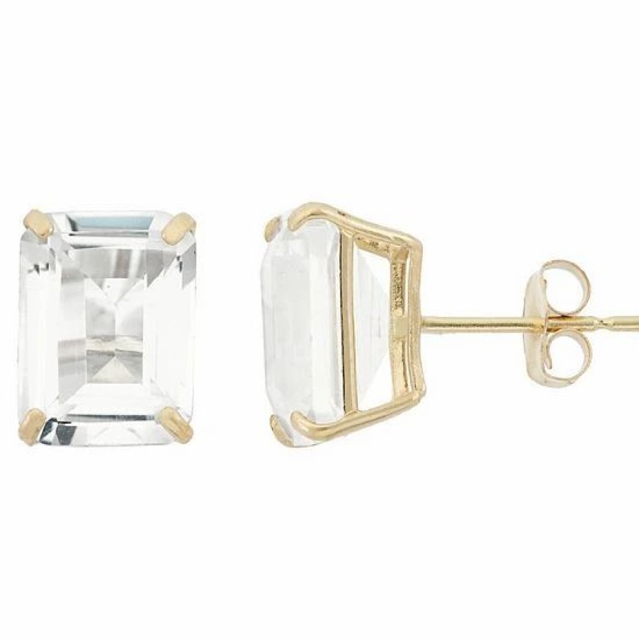 * Designs By Gioelli 10K Gold Lab-Created White Sapphire Emerald Cut Solitaire Stud Earrings | Jewelry