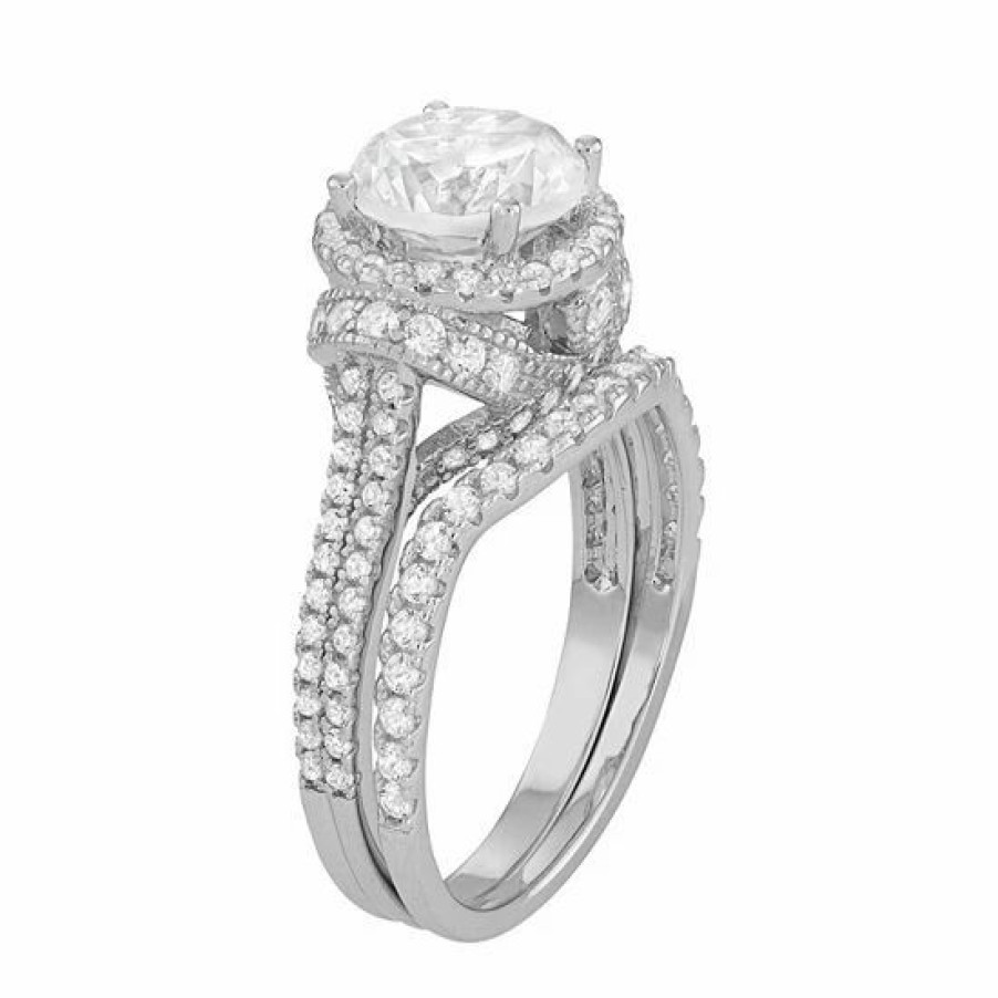 * Designs By Gioelli Sterling Silver Lab-Created White Sapphire Halo Engagement Ring Set | Jewelry