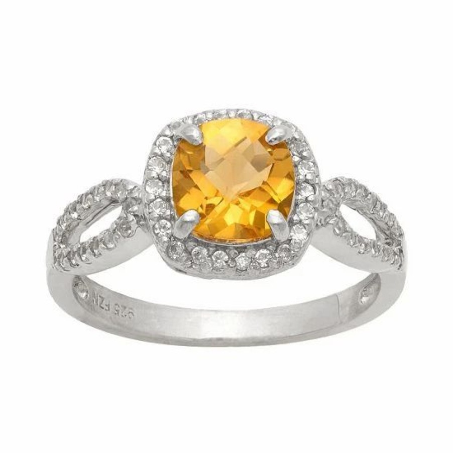 * Designs By Gioelli Sterling Silver Citrine And Lab-Created White Sapphire Halo Ring | Jewelry