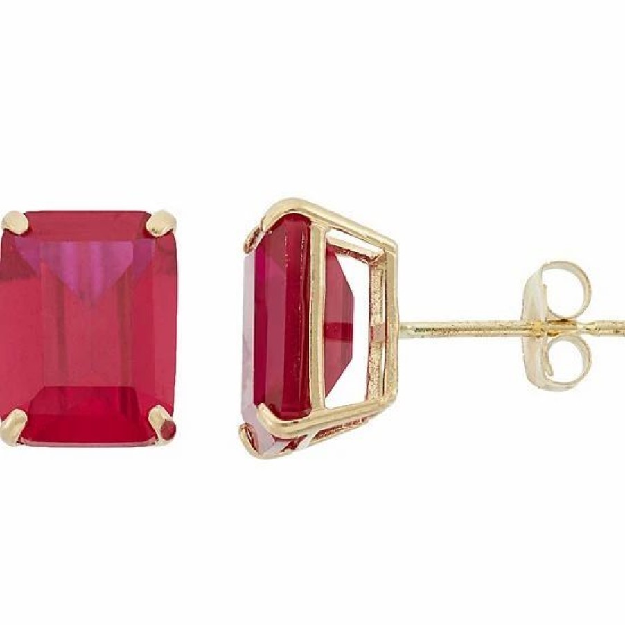 * Designs By Gioelli 10K Gold Lab-Created Ruby Emerald Cut Solitaire Stud Earrings | Jewelry