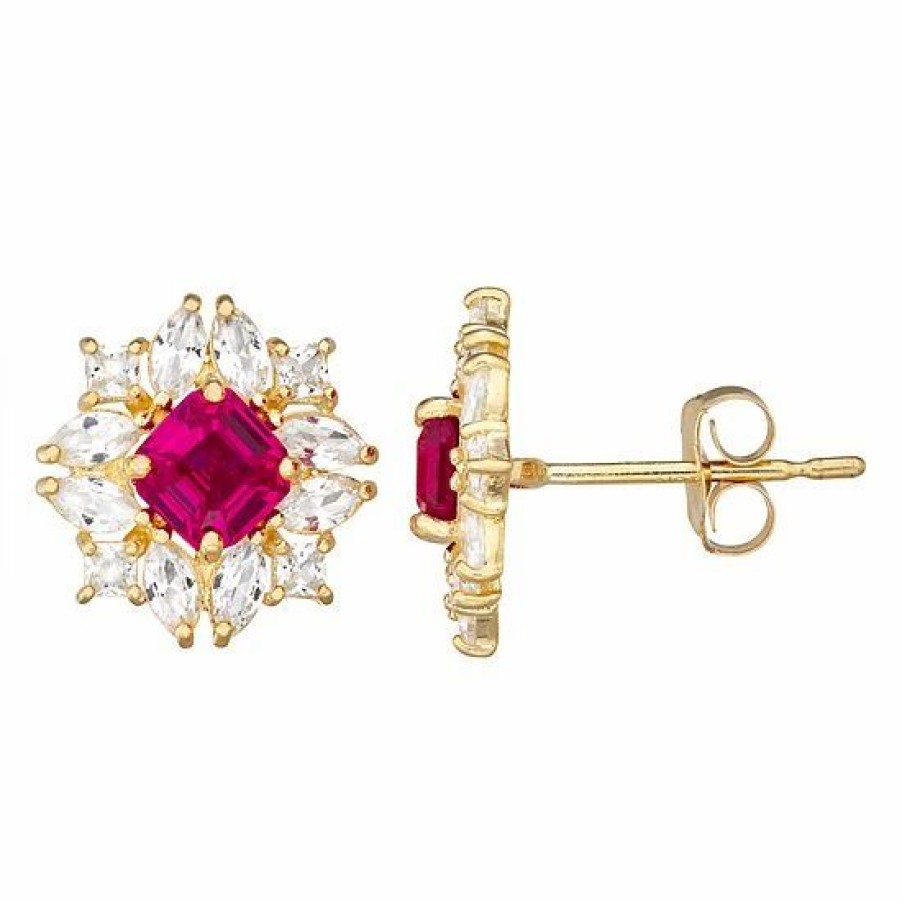 * Designs By Gioelli 10K Gold Lab-Created Ruby & Lab-Created White Sapphire Stud Earrings | Jewelry