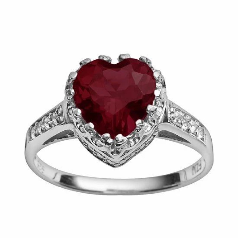 * Designs By Gioelli Sterling Silver Garnet And Lab-Created White Sapphire Heart Crown Ring | Jewelry