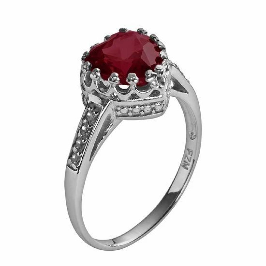 * Designs By Gioelli Sterling Silver Garnet And Lab-Created White Sapphire Heart Crown Ring | Jewelry