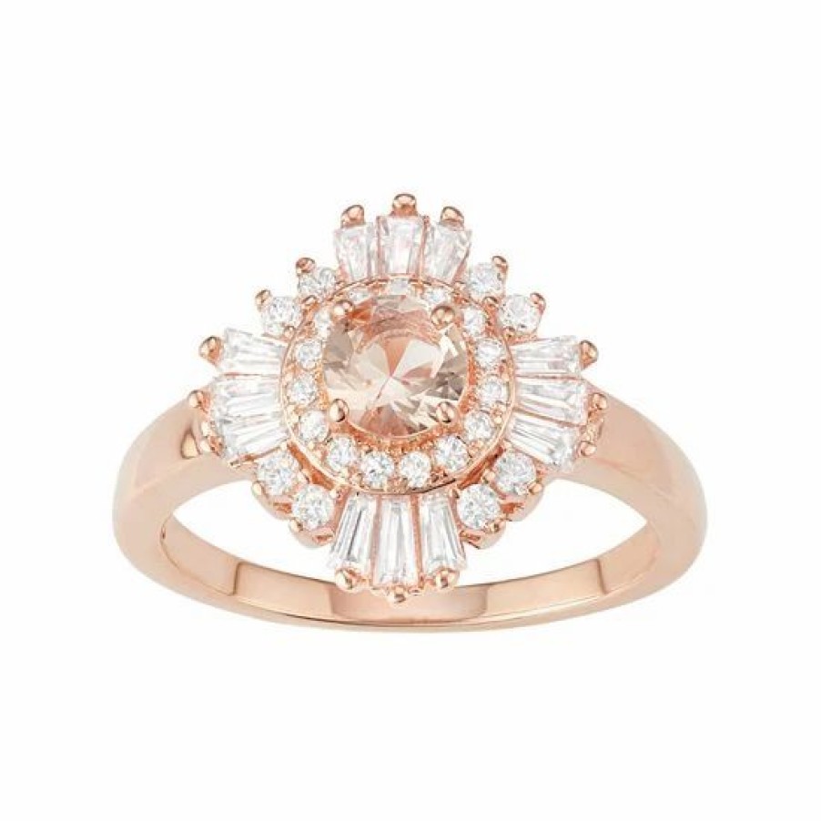 * Designs By Gioelli 14K Rose Gold Over Silver Simulated Morganite & Cubic Zirconia Halo Ring | Jewelry