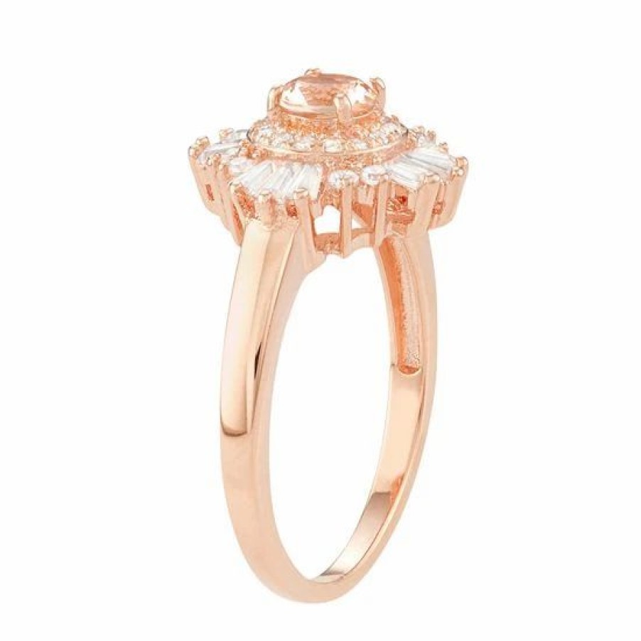 * Designs By Gioelli 14K Rose Gold Over Silver Simulated Morganite & Cubic Zirconia Halo Ring | Jewelry