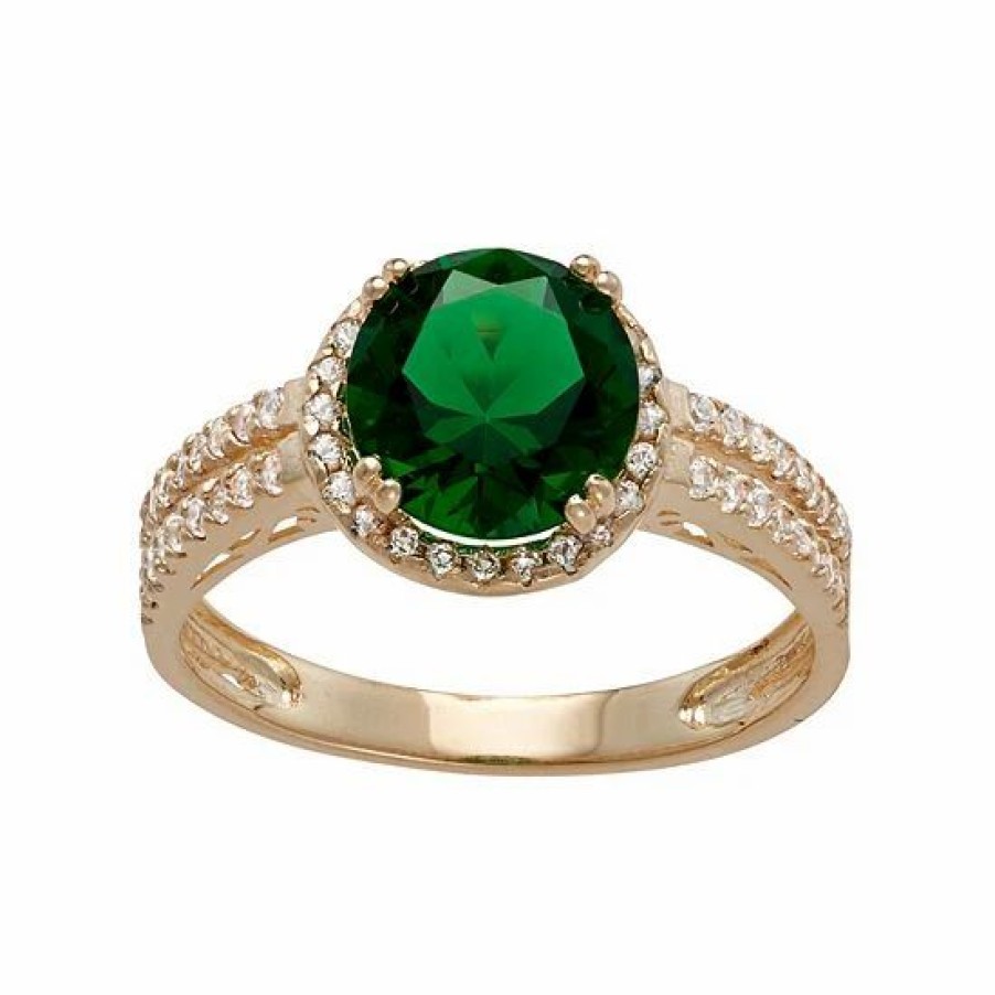 * Designs By Gioelli 10K Gold Simulated Emerald & Lab-Created White Sapphire Halo Ring | Jewelry