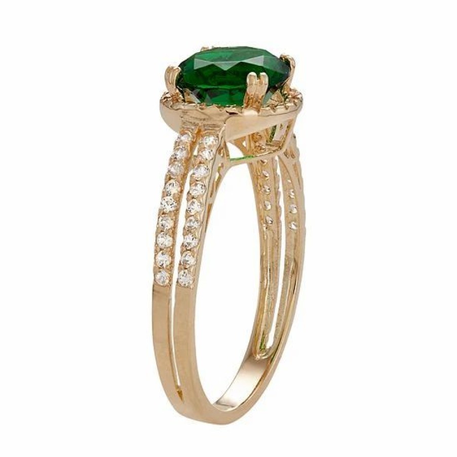 * Designs By Gioelli 10K Gold Simulated Emerald & Lab-Created White Sapphire Halo Ring | Jewelry