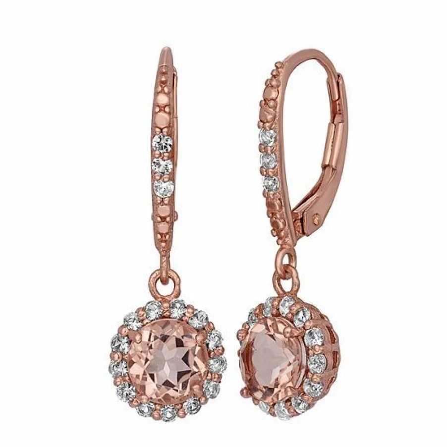 * Designs By Gioelli Simulated Morganite And Lab-Created White Sapphire 14K Rose Gold Over Silver Halo Drop Earrings | Jewelry