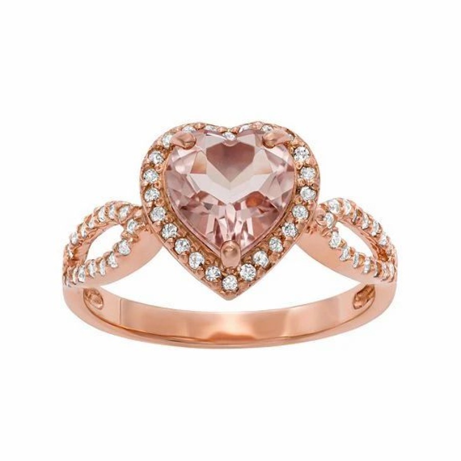 * Designs By Gioelli 14K Rose Gold Over Silver Simulated Morganite And Lab-Created White Sapphire Heart Halo Ring | Jewelry