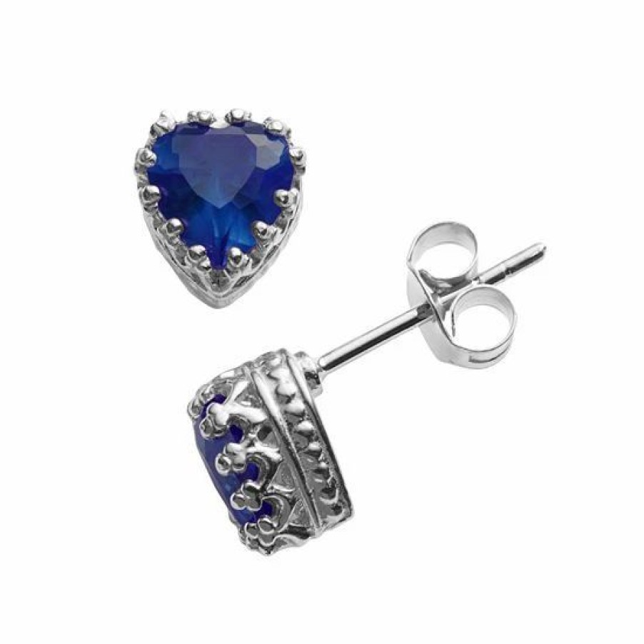 * Designs By Gioelli Sterling Silver Lab-Created Sapphire Heart Crown Stud Earrings | Jewelry