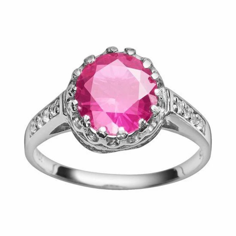 * Designs By Gioelli Sterling Silver Lab-Created Pink Sapphire And Lab-Created White Sapphire Crown Ring | Jewelry