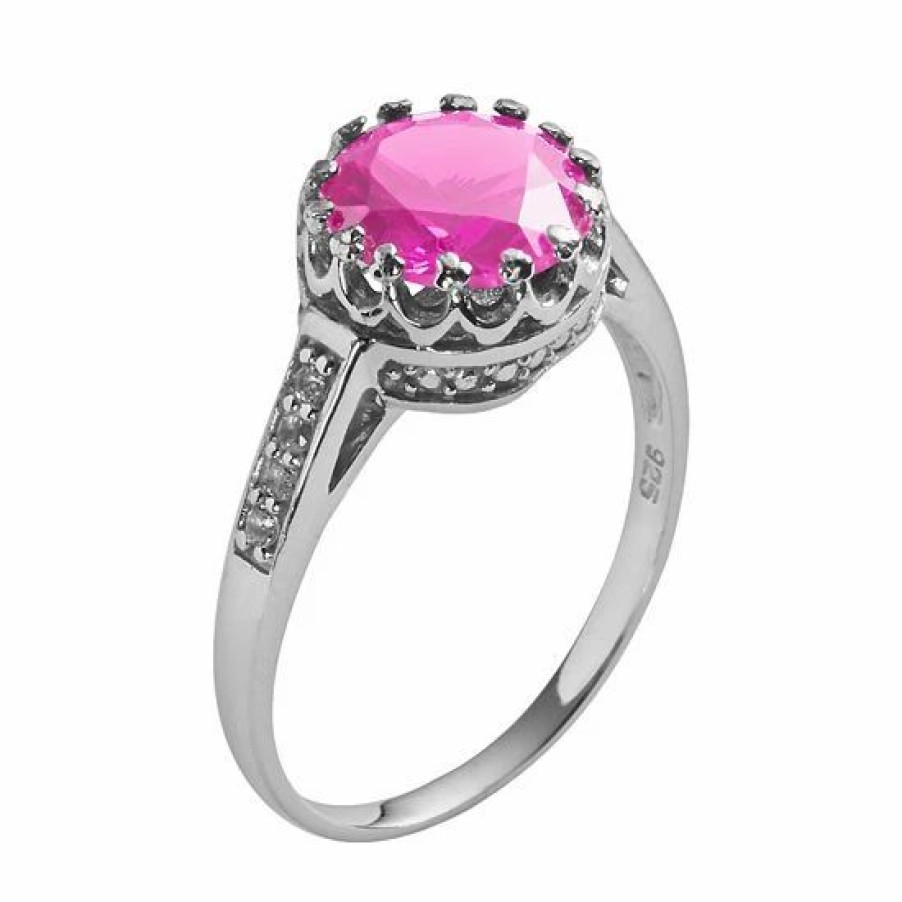 * Designs By Gioelli Sterling Silver Lab-Created Pink Sapphire And Lab-Created White Sapphire Crown Ring | Jewelry