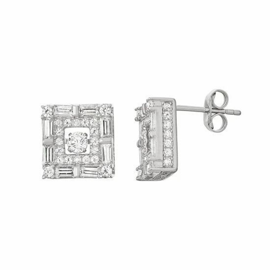 * Designs By Gioelli Sterling Silver Dancing Cubic Zirconia Square Stud Earrings | Jewelry