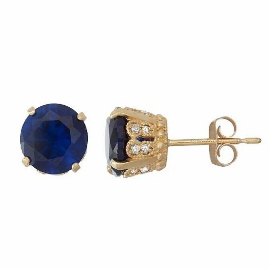 * Designs By Gioelli 10K Gold Lab-Created Sapphire & Diamond Stud Earrings | Jewelry