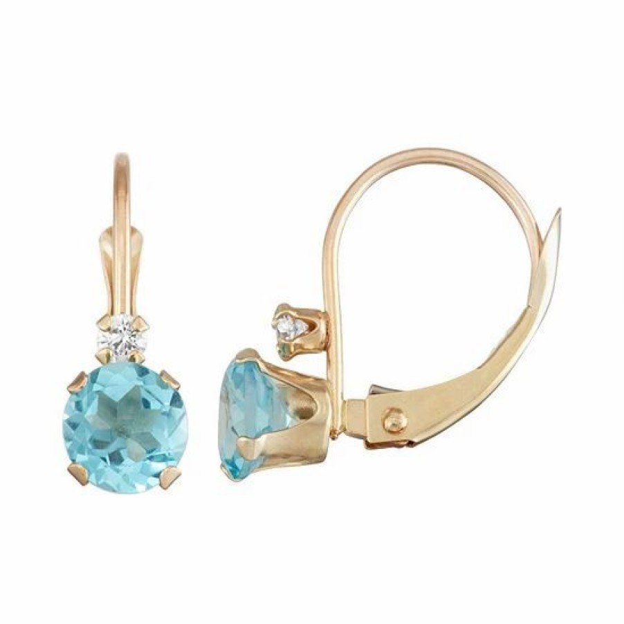 * Designs By Gioelli 10K Gold Round-Cut Swiss Blue Topaz & White Zircon Leverback Earrings | Jewelry