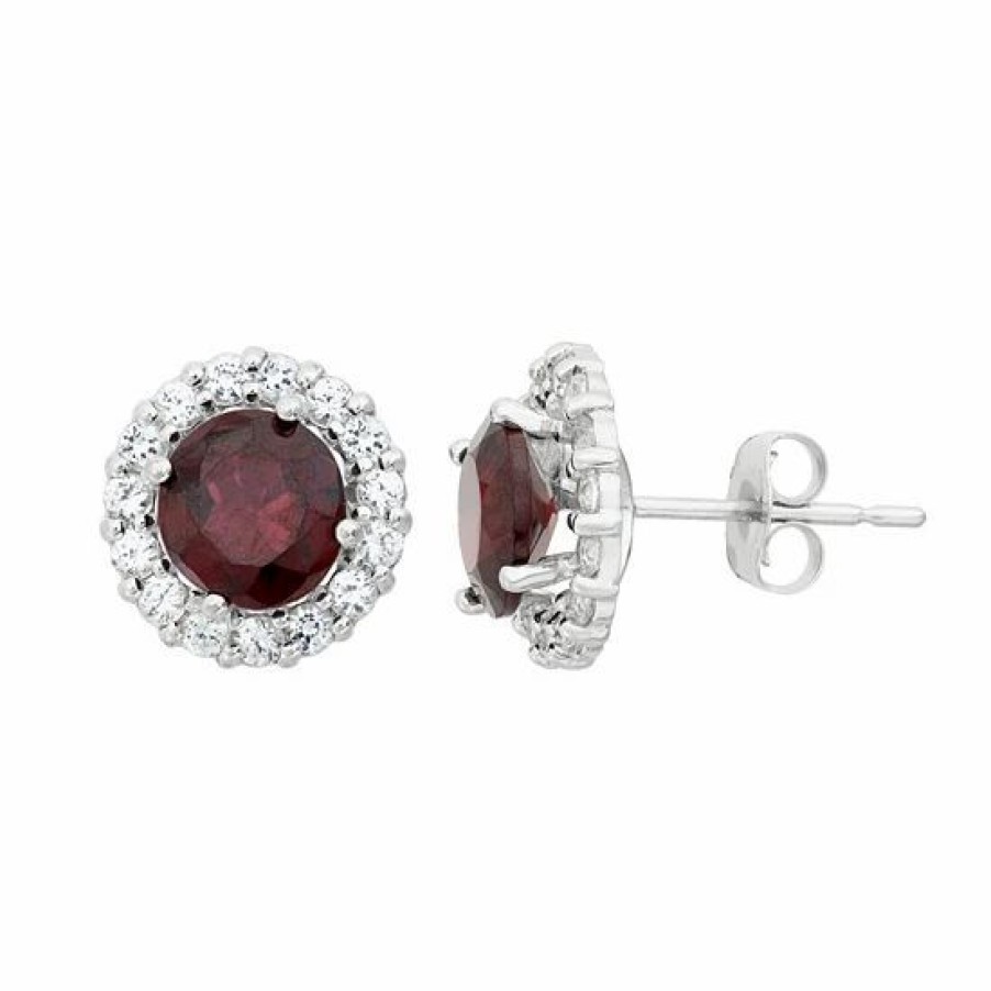 * Designs By Gioelli Garnet & White Topaz 10K White Gold Halo Stud Earrings | Jewelry