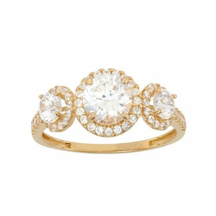 * Designs By Gioelli Cubic Zirconia 3-Stone Halo Engagement Ring In 10K Gold | Jewelry