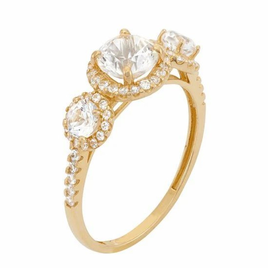 * Designs By Gioelli Cubic Zirconia 3-Stone Halo Engagement Ring In 10K Gold | Jewelry