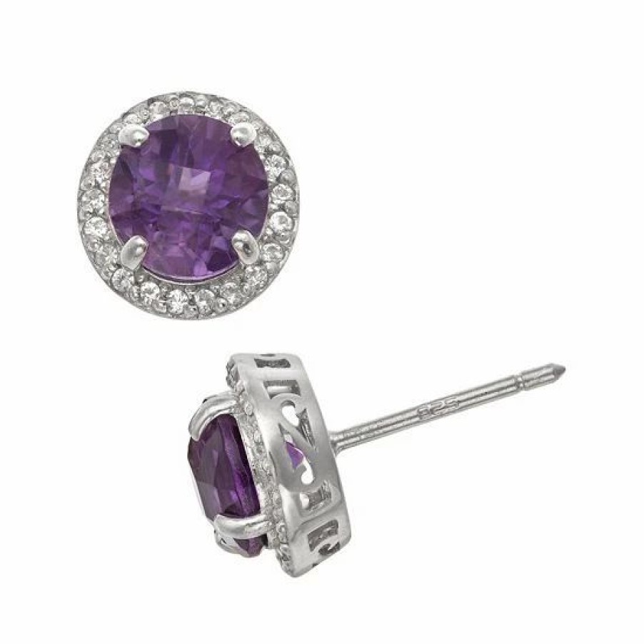 * Designs By Gioelli Sterling Silver Amethyst And Lab-Created White Sapphire Halo Stud Earrings | Jewelry