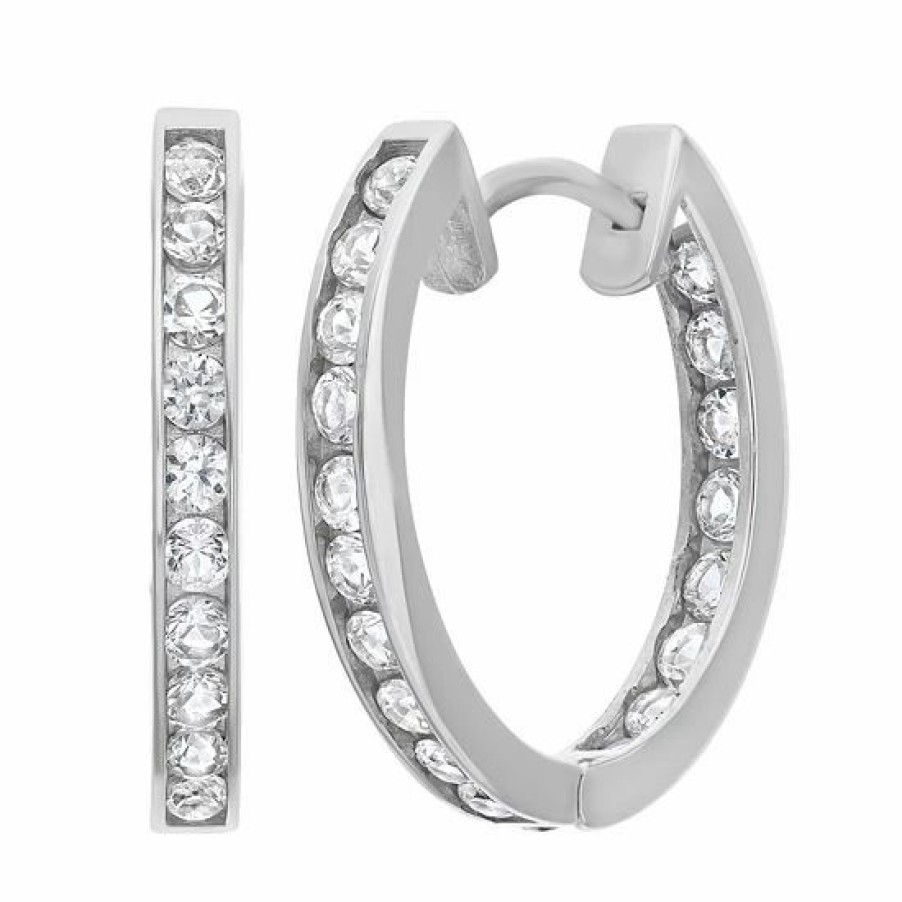 * Designs By Gioelli Lab-Created White Sapphire 10K White Gold Hoop Earrings | Jewelry