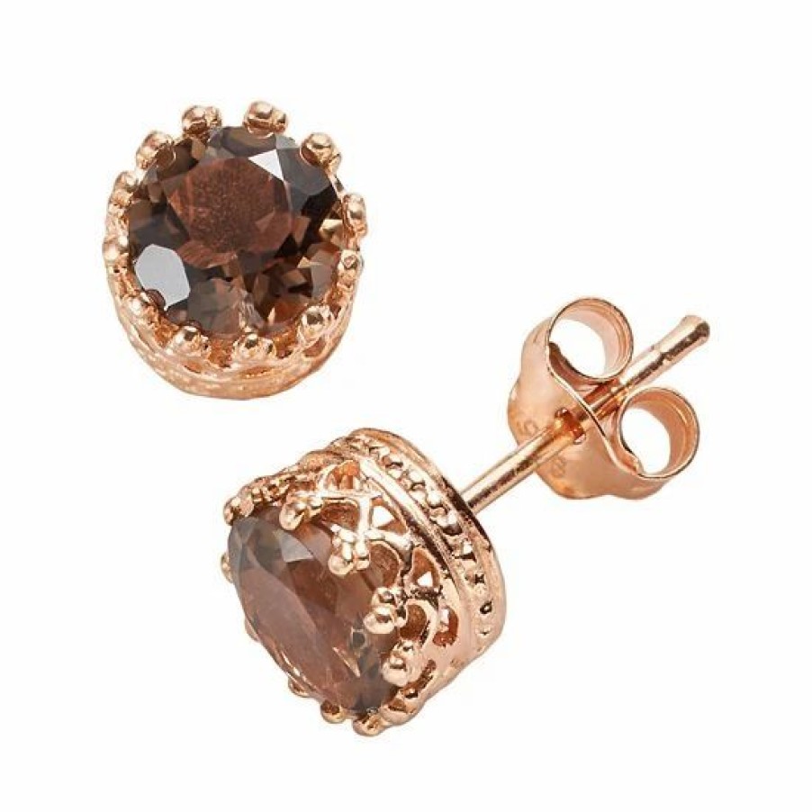 * Designs By Gioelli 14K Rose Gold Over Silver Smoky Quartz Crown Stud Earrings | Jewelry