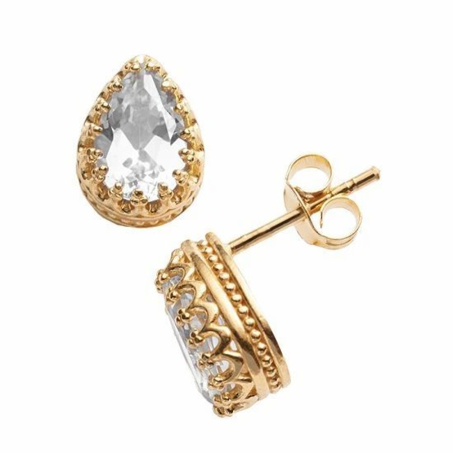 * Designs By Gioelli 14K Gold Over Silver Lab-Created White Sapphire Crown Stud Earrings | Jewelry