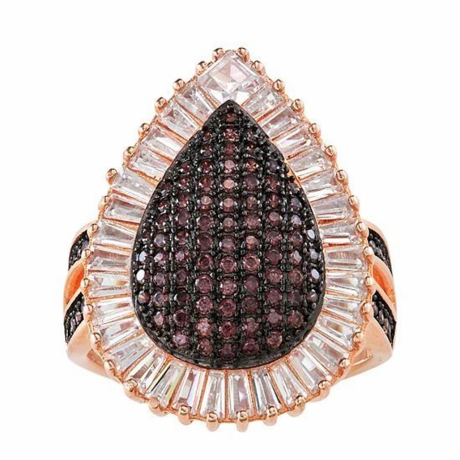 * Designs By Gioelli Sterling Silver Mocha & White Cubic Zirconia Teardrop Halo Ring | Jewelry