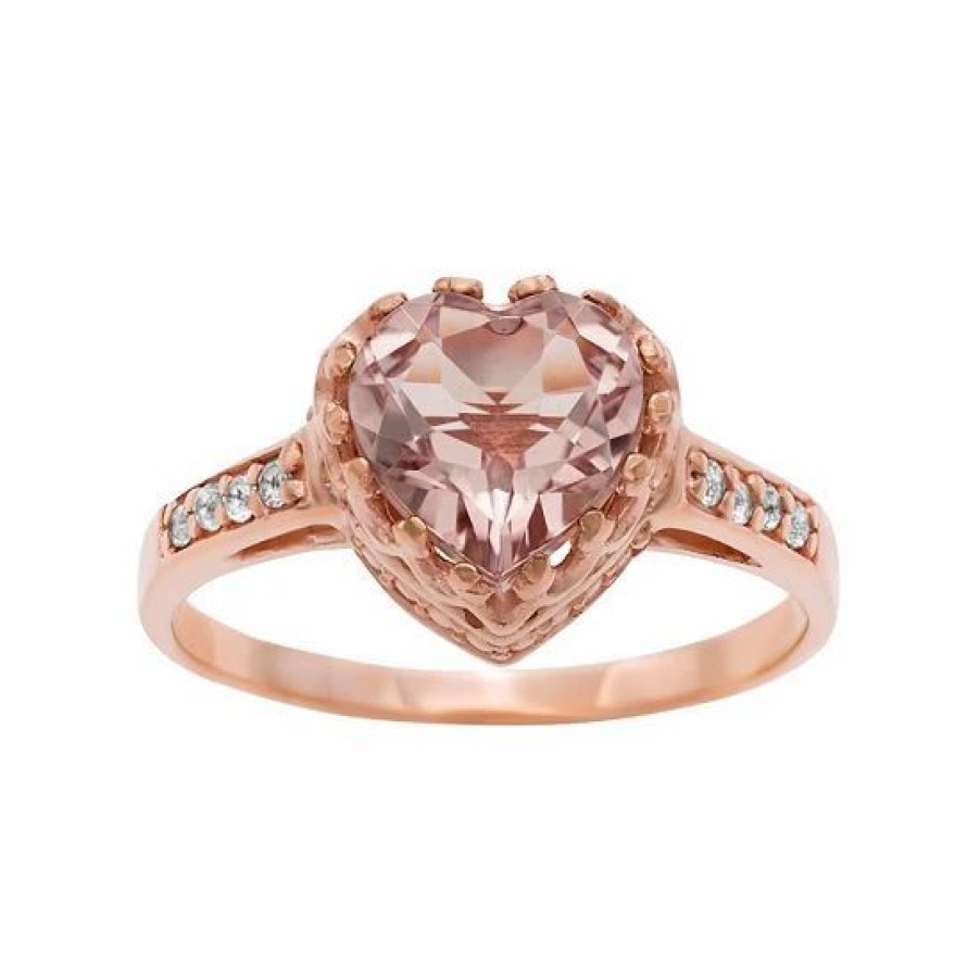 * Designs By Gioelli 14K Rose Gold Over Silver Simulated Morganite And Lab-Created White Sapphire Heart Crown Ring | Jewelry