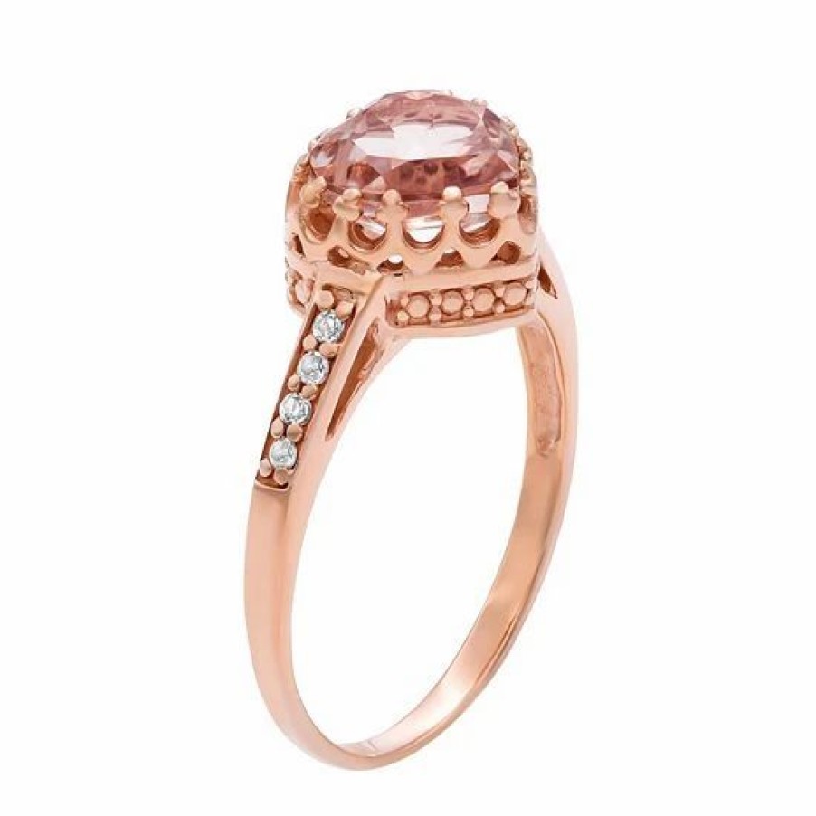 * Designs By Gioelli 14K Rose Gold Over Silver Simulated Morganite And Lab-Created White Sapphire Heart Crown Ring | Jewelry