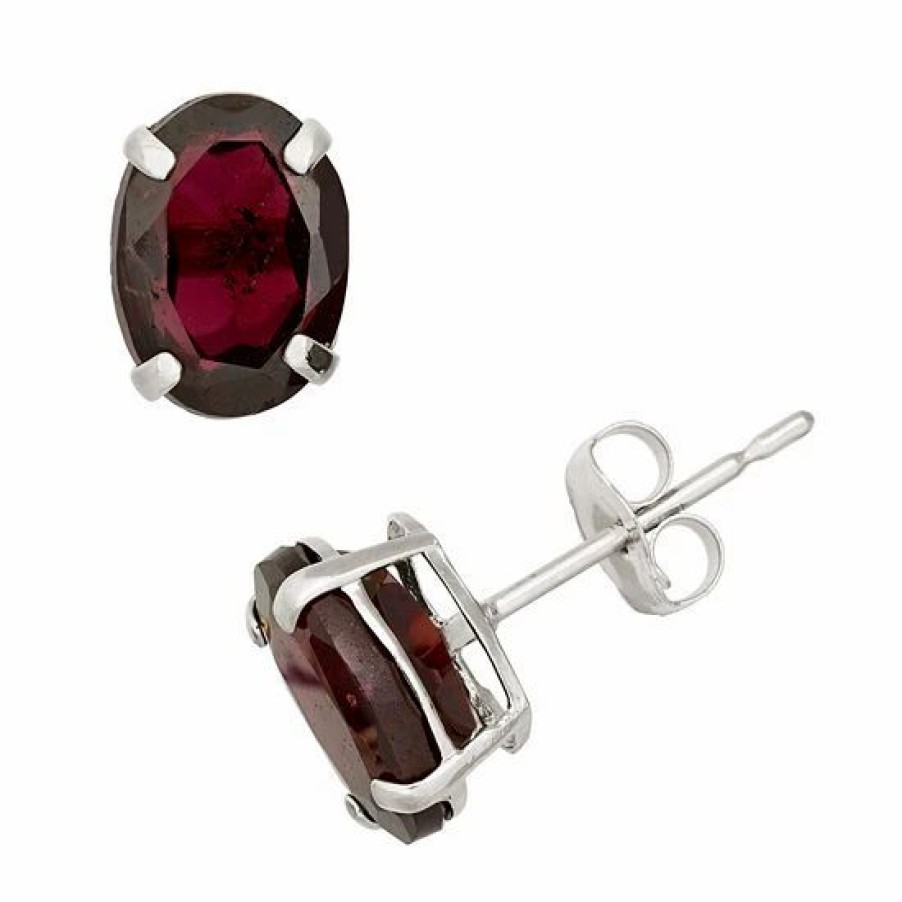 * Designs By Gioelli Garnet 10K White Gold Oval Stud Earrings | Jewelry