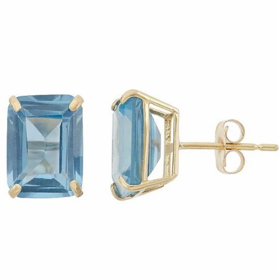 * Designs By Gioelli 10K Gold Lab-Created Aquamarine Emerald Cut Solitaire Stud Earrings | Jewelry