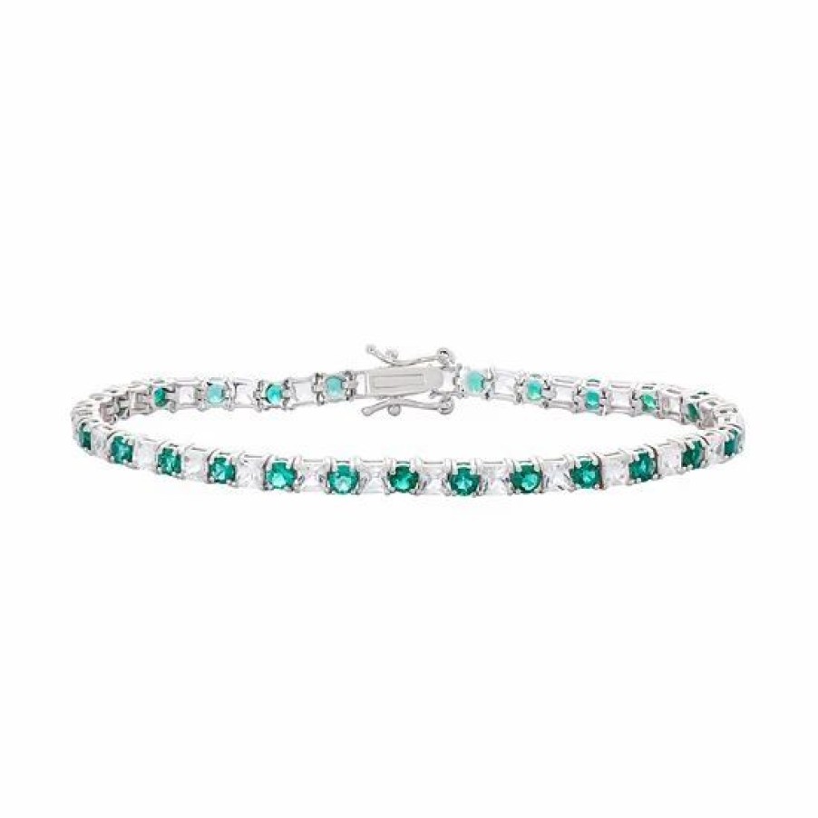 * Designs By Gioelli Sterling Silver Lab-Created Emerald & White Sapphire Tennis Bracelet | Jewelry