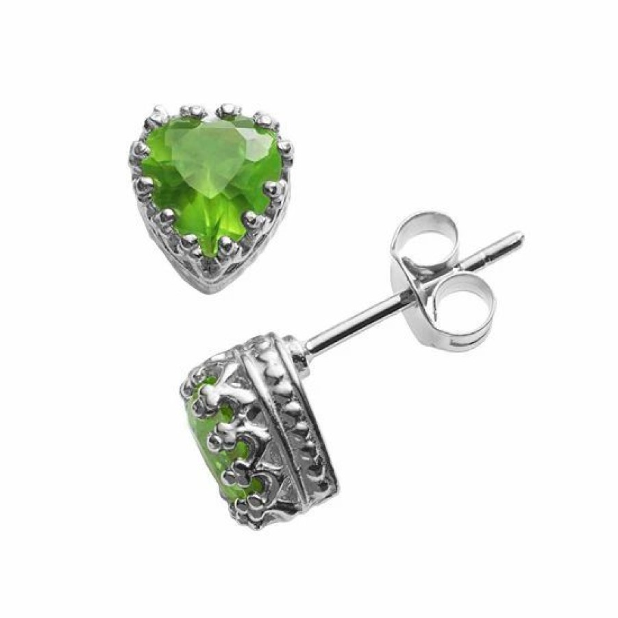 * Designs By Gioelli Sterling Silver Peridot Heart Crown Stud Earrings | Jewelry