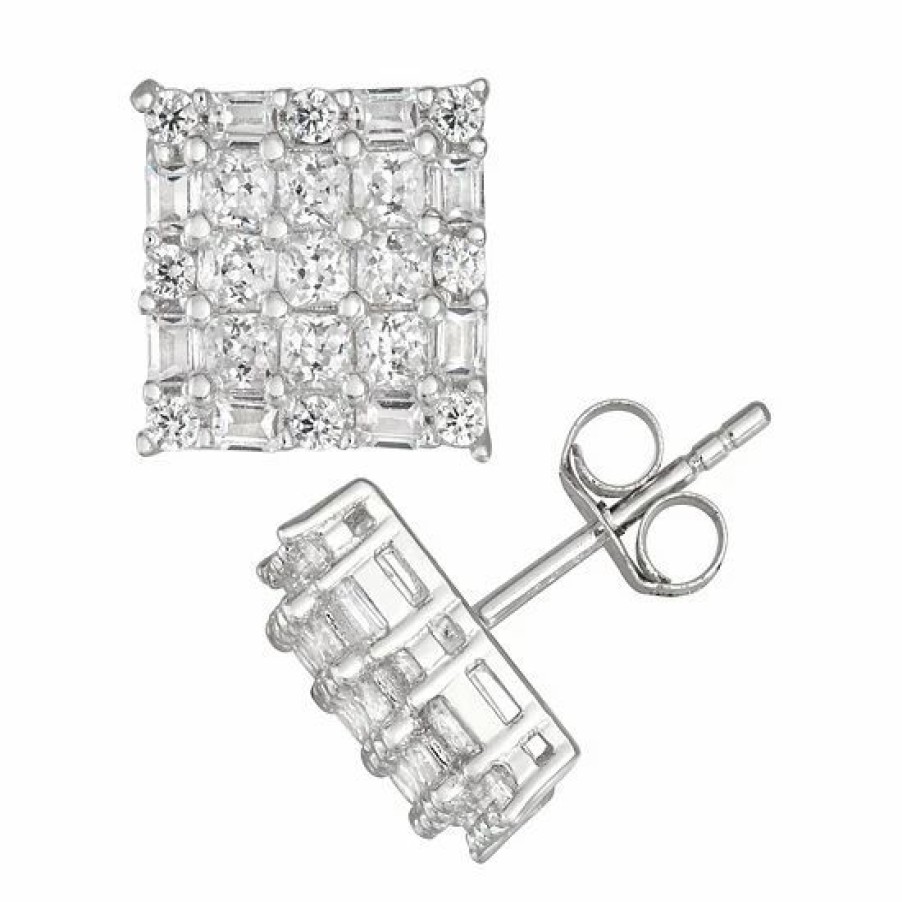 * Designs By Gioelli Men'S Square Sterling Silver Cubic Zirconia Stud Earrings | Jewelry