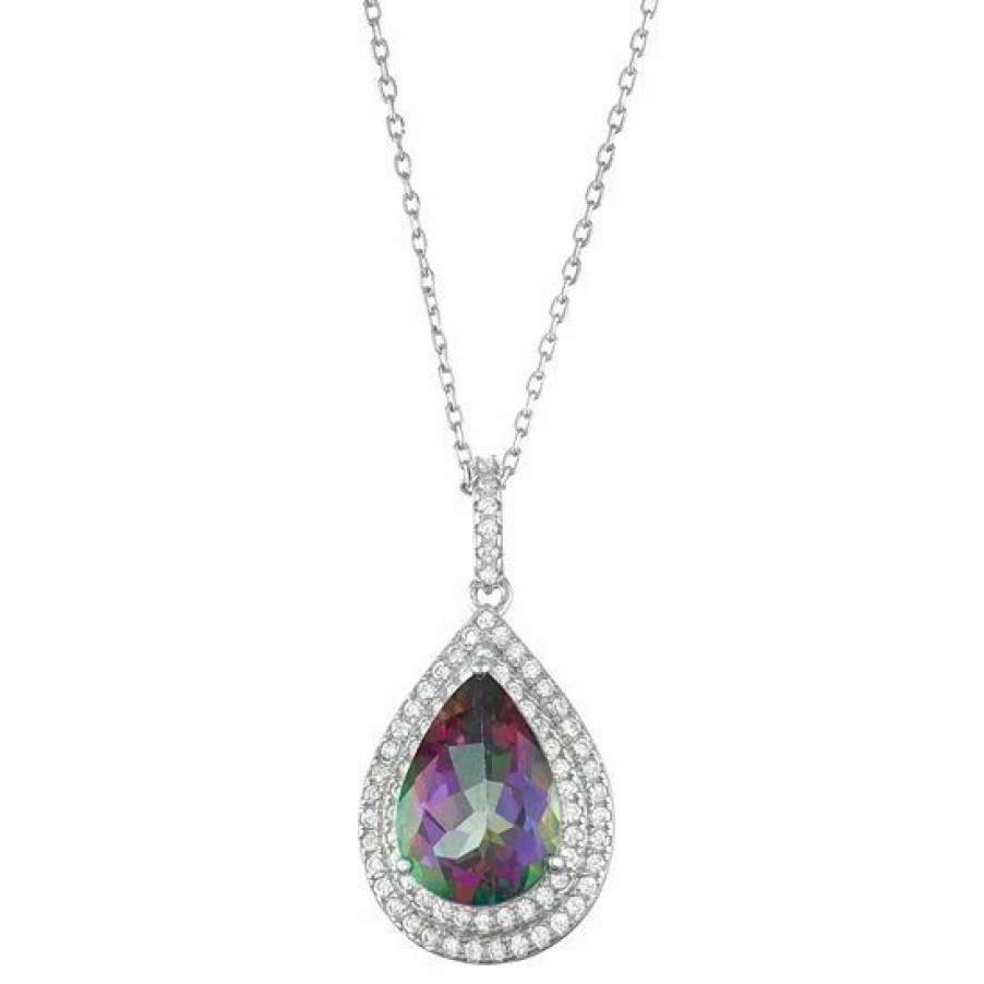 * Designs By Gioelli Sterling Silver Mystic Fire Topaz & Cubic Zirconia Teardrop Halo Pendant | Jewelry