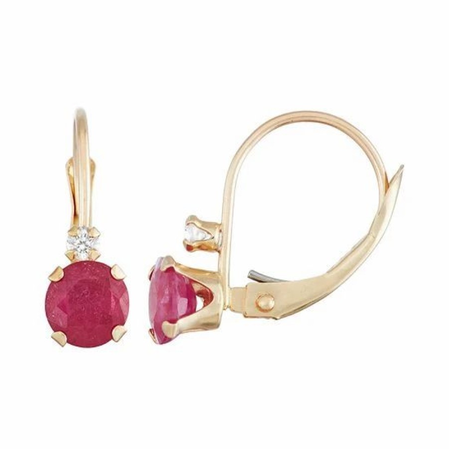 * Designs By Gioelli 10K Gold Round-Cut Lab-Created Ruby & White Zircon Leverback Earrings | Jewelry